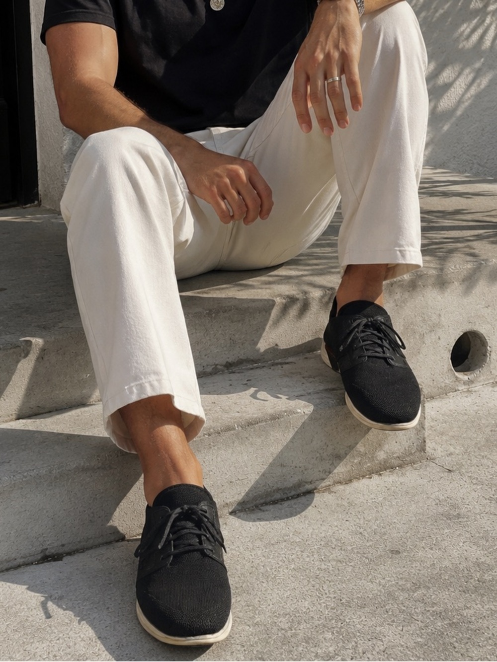Goodfellow & Co Black Knit Lace-Up Sneakers with Contrast Sole